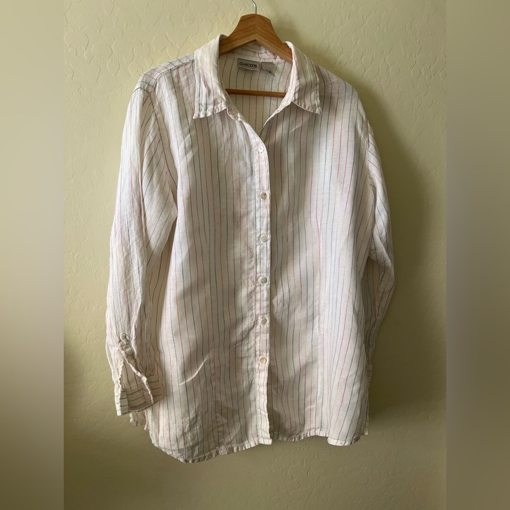 Chico's Multicolor White Multi Colored Striped Li… - image 5
